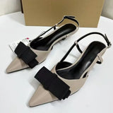 ADVBRIDGE  -  Spring Elegant Party Women Shoes Color Block Patent Leather Bow Decoration Retro Style Pointed Toe Female Mid Heels Sandals