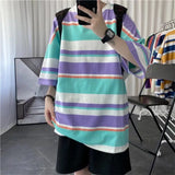 Advbridge Summer Loose Casual Oversized Men's Clothing Hong Kong Breeze Striped Printed Short Sleeve Round Neck Trend All-match T-shirt