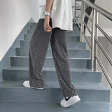 ADVBRIDGE  -  Summer Pleated Pants Men Fashion Casual Plaid Pants Men Streetwear Korean Loose Straight Ice Silk Pants Mens Plus Size Trousers