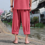 ADVBRIDGE  -  M-5XL Plus Mens Cotton Linen Capri Pants Light Loose 3/4 Long Shorts Elastic Waist Drawstring Harem Casual Beach Yoga Trousers