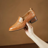 Advbridge 2024 NEW Spring Women Shoes Med Heels Genuine Leather Loafers Chunky Heel Pumps Retro Slip-on Black Shoes Women Ladies Shoes