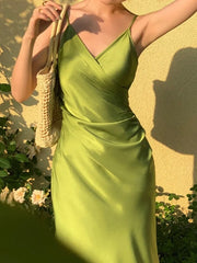 Advbridge Sexy Women Summer Spaghetti Strap Midi Dress New Fashion Evening Party Ladies Eleglant Sundress Vintage Satin Casual Robe New