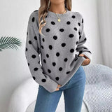 Advbridge 2025 Autumn/Winter Casual Contrast Color Polka Dot Sweater Women Round Neck Loose Pullover Female Fashionable Retro Outerwear