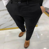 Advbridge Men Clothing Vintage Plaid Trousers Streetwear Slim Pockets Long Pants Business Fashion Mid Waist Button Pencil Pants