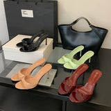 ADVBRIDGE  -  8cm Stiletto Heels Woman Slippers Black Patent Leather High Heels Sandals Leisure Ladies Summer Shoes Burgundy Sandale Femme