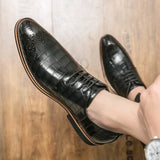 Advbridge Classic Formal Shoes Men's Wedding Shoes Black Dress Shoes Luxury Crocodile Patent Leather Lace-Up Business Oxford Shoes Brown