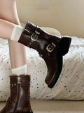 Advbridge Ladies Mid Calf Shoes Studded Round Toe Platform Brown Women's Half High Boots Sale Winter  Novelty Designer Luxury Cosplay