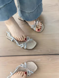 ADVBRIDGE  -  French Bow Design Low Heels Shoes Women Summer Skirt Open Toe New Sandals Female Fashion Fine Line Temperament Chunky Sandals