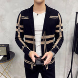 Advbridge Men's Knitted Sweater Jacket Men Fashion High Quality Brand Slim Striped Long Sleeve Suit Collar Cardigan Wool Jacket Coat