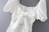 Advbridge Tie Back White Summer Short Dress Women's Casual Short Sleeve Square Collar Mini Backless Dress Femme Retro Dress 2024