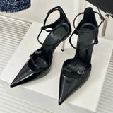 ADVBRIDGE  -  Fashionable High-Heeled Sandals Women's Sexy Metal Thin Heel Pointed Toe Bright Surface Rubber Bottom Single Shoes Korean Style