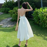 Advbridge  Beach Maxi White Dress Seaside Puss Sexy Backless Holiday Long Skirt Slimming Satin Slip for Summer Women Casual Bodycon Y2k