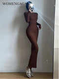 Advbridge Simple Maxi Long Dress Round Neck Long Sleeve Tight Slim Maxi Dresses Elegant Fashion Korean Women Robe DEH8