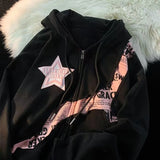 Advbridge Y2K Zipper Hoodie Women 2023 new Fried Street Star Letter print spliced cardigan hoodie women fashion loose coat top streetwear