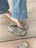 ADVBRIDGE  -  French Bow Design Low Heels Shoes Women Summer Skirt Open Toe New Sandals Female Fashion Fine Line Temperament Chunky Sandals