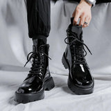 Advbridge Men Korea Leather Platform Oxfords Slip On Thick Tottom For Male Derby Shoes Casual Loafers Mens Square Toe Formal Dress Shoes