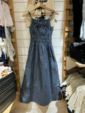 ADVBRIDGE  -  Navy Plaid Vintage Midi Dress Women Summer Elastic Waist A-line Cotton Ruffles Lace-up Vestido Sweet Cute Long Camis Dresses New
