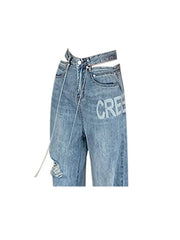 Advbridge Ripped Jeans For Women Personality Street Trend Old Washed High Waist Jeans Retro Hip Hop Couple Loose Pants Harajuku Y2k Pants