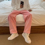 ADVBRIDGE  -  Summer Pink Jeans Men Fashion Retro Pocket Cargo Jeans Men Streetwear Hip Hop Loose Straight Denim Pants Mens Trousers S-3XL