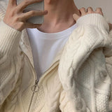 Advbridge Autumn Clothing Men's Light Luxury Jacquard Knitted Hooded Cardigan Sweater Korean Popular Zipper Long Sleeve Hoodie Knitwear