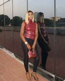 Advbridge 2025 Women's Stacked Collar Waisted Imitation Leather Sleeveless Top Y2k Clothes Woman Clothing Store Stitch Tops