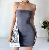 Solid Color Wrap Hip Sling Dress Women Sexy Underlay Double Layer Short Dress