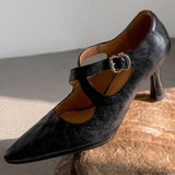 ADVBRIDGE  -  Women's pleated sheepskin narrow band cross strap slip-on pumps pointed toe 8cm thin high heel elegant ladies slim dress heels