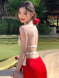 ADVBRIDGE  -  Flower Print Dress Sets For Women Slim High Waist Skirt And Sexy Backless Bodycon Tank Tops 2 Piece Suits Vacation Dress