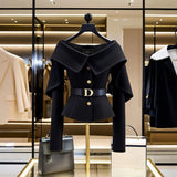 Advbridge Chic Black Short Jacket Women's 2025 Autumn New Letter Belt Top Lady High-end Shoulder Outwear Single-breasted Clothing Coat Y2K