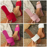 ADVBRIDGE  -  Women's Slippers Summer Selling Sexy Braided Red Square Toe Flat Flip-Flops Fashion Beach Mules Casual Indoor Home Slippers