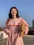 Advbridge Sweet Cherry Printed Long Sleeve Dress Women Ruffle Big Lapel Loose A Line Short Dresses Japanese Kawaii Casual Vestido