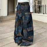 Advbridge Retro street new style camouflage spliced multi-pocket work jeans for women American loose straight wide-leg casual pants