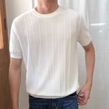 ADVBRIDGE  -  Light Mature Style Men's Light Luxury Ice Silk Knitted Polo Shirt New Trendy Brand Simple Vertical Pattern Droop Short Sleeves