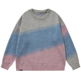 Advbridge Men Trendy Japanese Vintage Gradient Casual Knitted Sweater Autumn Winter Round Neck Long Sleeve Loose Pullover Tops Y2K Jumper