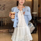 ADVBRIDGE  -  Y2K Hollow Out White Mini Dress Women Retro Kawaii Ruffles Spaghetti Strap Dress Woman Ballet Style Bowknot Sleeveless Dresses