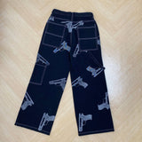 Advbridge 2025 Y2K American High Street Pistol Pattern Retro Printed Jeans Fashion Classic British Twill Cotton Pants Men's women's Jeans