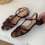 ADVBRIDGE  -  Fashion Hollow T-tied Design Brand Sandals Women Comfort Ankle Strap Buckle Chunky Heel Rome Shoes Summer Dress Zapatos De Mujer