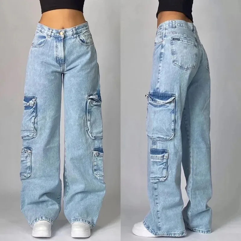 Advbridge Streetwear Fashion New Multi-pocket Washed Baggy Jeans Men And Women Y2K Hip-hop Harajuku Casual Gothic High Waist Wide Trouser