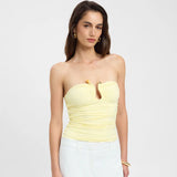 Advbridge  Solid Wrapped Chest Metal Decoration Bare Back Super Short Top Shrink Fold  Agate Sleeveless One Line Shouler Vest