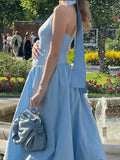 Advbridge Blue Chic Women's Pleated Halter Lace Up Midi Dress Elegant Backless Sleeveless High Waist A-line Robe Lady 2024 Street Vestido