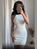 ADVBRIDGE  -  Elegant Women Big Bow Mini Dress Fashion Backless Sleeveless High Waist Round Neck Robe 2025 New Summer Female Daily Party Robes
