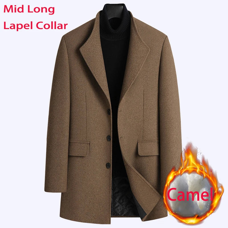 Advbridge New Extra Long Wool Trench Coat Male Winter Brand Mens Cashmere Coat Slim Fit Woolen Peacoat Windbreaker Manteau Homme 4XL