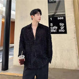 ADVBRIDGE  -  New Korean Style Men's Shiny Silk Shirts Loose Solid Color Trendy Long Sleeved Design Single Breasted Lapel Male 2025