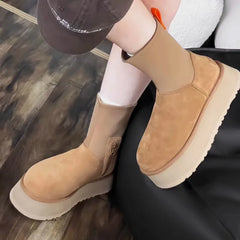 Advbridge Women Suede Platform Snow Boots High-cut Warm Ankle Chelsea Boots Winter Thick Sole Goth Shoes Short Plush Walking Boots