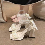 Advbridge Pure Color Casual High-heel Shoes Women Summer New Chunky Heel Pearl Roman Sandals Street Fashion Girly Style Shoes Female