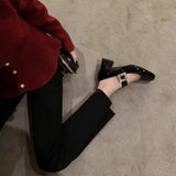 Advbridge French retro Mary Jane shoes women Spring and Autumn 2024 new square head thick heel shoes diamond one line buckle high heels