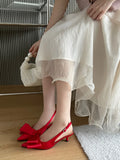 ADVBRIDGE  -  Red Ladies Pumps Low Heel Shoes Summer Pointed Toe Slingback Heels Black Silk Bow Office Shoes Escarpins Femmes Talons 2025