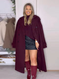 Advbridge Elegant Double Breasted Long Sleeve Outerwear Vintage Collar Wine Red Women's Woolen Coat 2024 New High Street Lady Long Coats