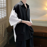 ADVBRIDGE  -  Summer Short Sleeve Shirt Men Fashion Oversized Ice Silk Shirt Men Streetwear Loose Dress Shirts Mens Hawaiian Shirt M-3XL