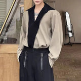 Advbridge Mens French Casual Personality Versatile Long-Sleeved Shirt Genderless Niche Temperament Lapel Contrast Stitching Jacket Unisex